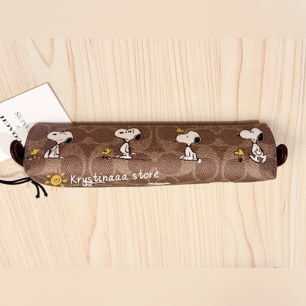 NWT Coach X Peanuts Pencil Case In Signature Canvas With Snoopy Print CBT17